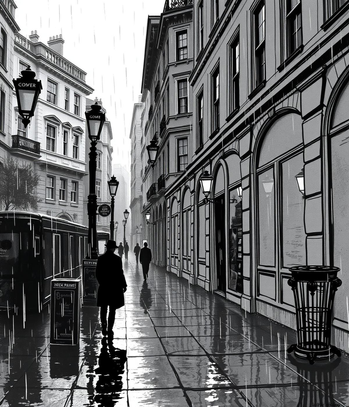 Illustrated cover: a lone figure on a rain-slick causeway at dusk
